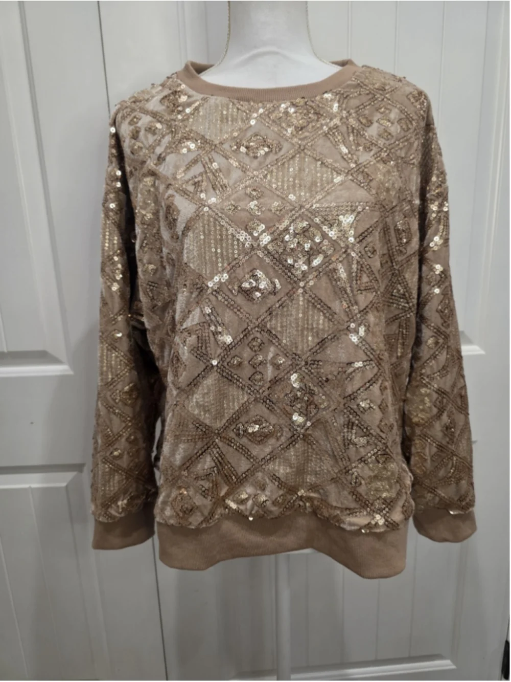 Piper & Scoot Exclusive Sequin Velvet Lounge Set Gold Champagne Top S OS Pants L